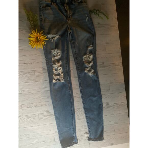 American Eagle Outfitters Pants - “American Eagle Ne(x)t Level Stretch Distressed Skinny Jeans Raw Hem - Size 0